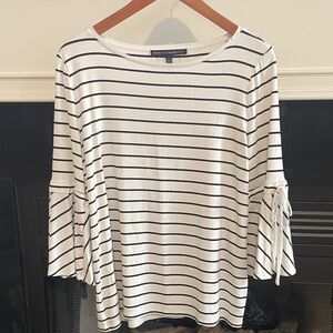 White House Black Market, Black Stripe Bell Sleeve Tie Top, women’s L